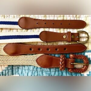 Vintage Woven Belt Bundle Tan White Navy – Lands’ End & Braided Cotton/Leather